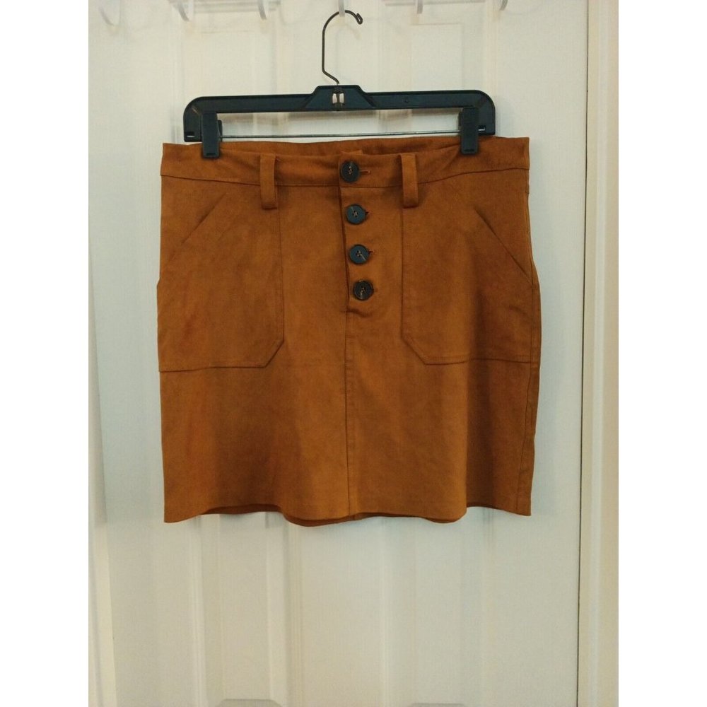Women's Shyanne Western West Midi Button Suede Brown Skirt With Pockets Large